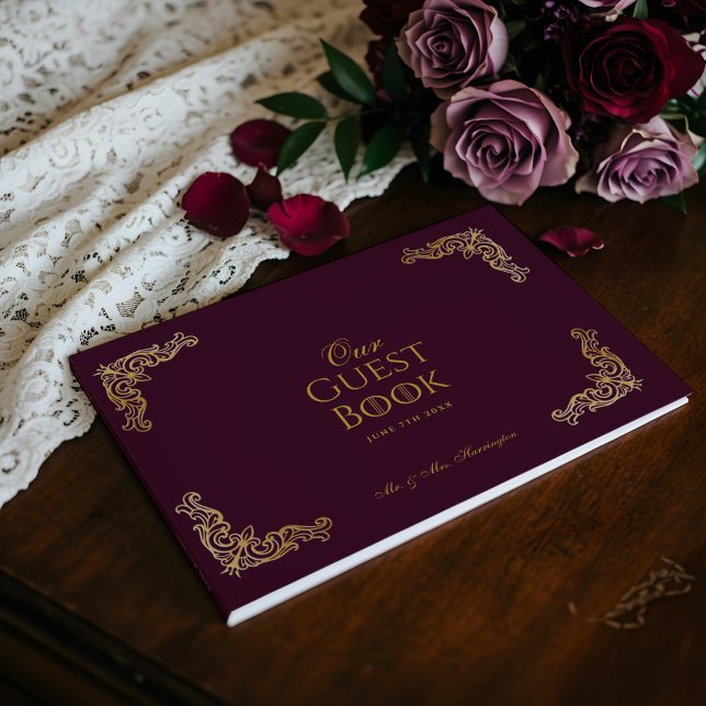 Livre D'or Royal Muse Médiéval Imaginaire Plum Floral Mariage (Royal Muse Medieval Fantasy Plum Floral Wedding Guest Book)