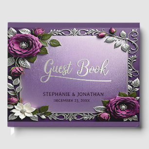 Livre D'or Royal Violet Siver Floral Botanique Mariage