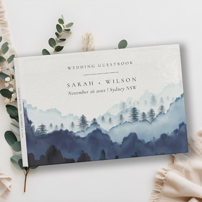 Livre D'or Russe Encre bleu marine Pine Woods Mariage de mont (Créateur téléchargé)