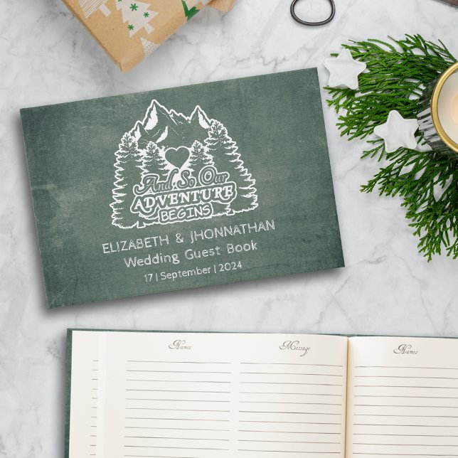 Livre D'or Rustic Adventure commence Green Chalkboard Mariage (Créateur téléchargé)