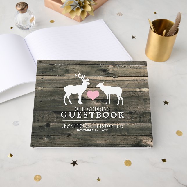 Livre D'or Rustic Country Buck et Doe Mariage (Recto ouvert)