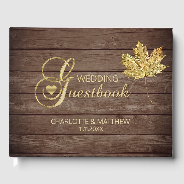 Livre D'or Rustic Country Gold Leaf Automne Mariage Automne (Recto)