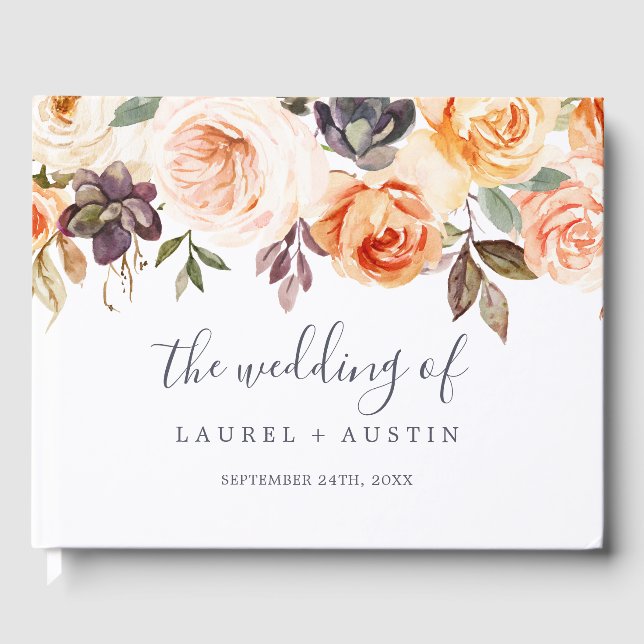 Livre D'or Rustic Earth Florals Monogramme Mariage arrière (Recto)