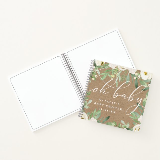 Livre d'or Rustic Foliing et Baby shower blanc (Intérieur)