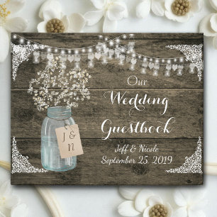Livre D'or Rustic Grange Mariage Wood Mason Jar Babys Respire