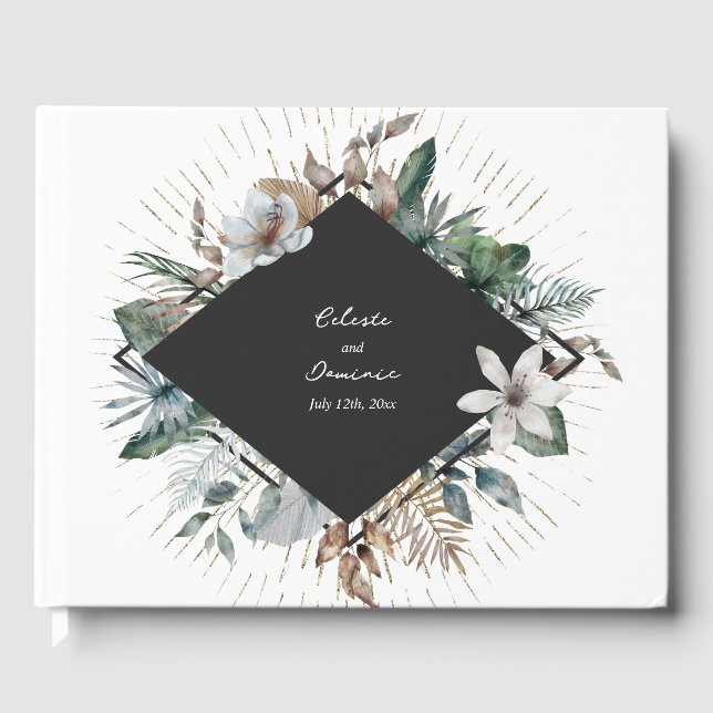 Livre D'or Rustic Tropical Palm Feuille Mariage botanique (Recto)
