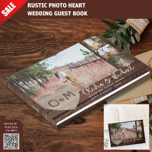 Livre D'or Rustic Wood Heart PHOTO Collage Newlyweds Mariage