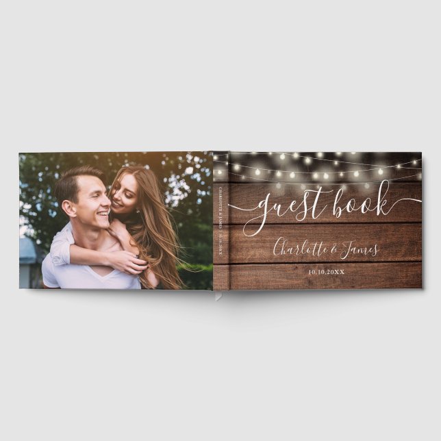 Livre D'or Rustic Wood String Lights Photo Wedding (Complet)