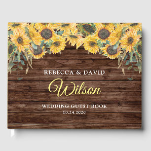 Livre D'or Rustic Wood Sunflower Mariage Livres d'hôtes