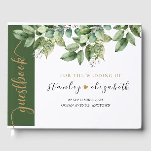Livre D'or Rustique Botanique Vert & Or Mariage Foliage