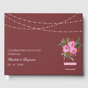 Livre D'or Rustique Bourgogne Mason Jar Fairy Lights Mariage