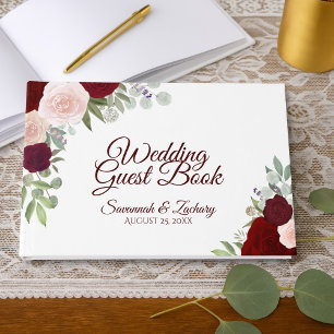 Livre D'or Rustique Burgundy Blush Élégant Mariage Floral Boh