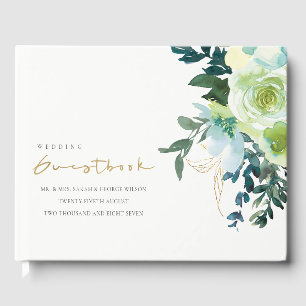Livre D'or Rustique Chic Bleu Vert Floral Mariage