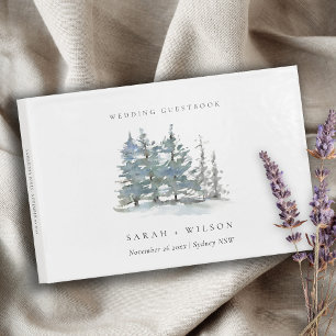 Livre D'or Rustique Dusky Green Pine Trees Bois Mariage