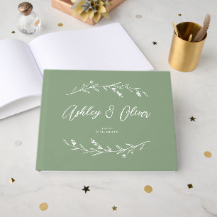 Livre D'or Rustique Elegant Sage Green Fleur sauvage Mariage