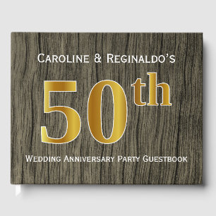 Livre D'or Rustique, Faux Gold 50e fête Mariage