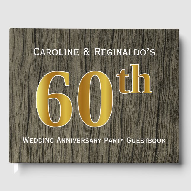 Livre D'or Rustique, Faux Gold 60e fête Mariage (Recto)