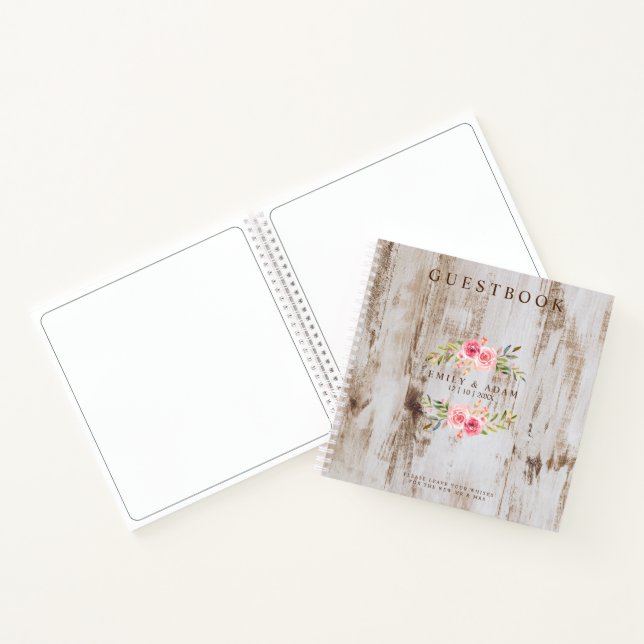 Livre d'or Rustique Mariage rose Floral Wreath (Intérieur)
