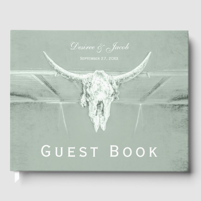 Livre D'or Rustique Pastel Sage Vert Blanc Vache Occidentale  (Recto)