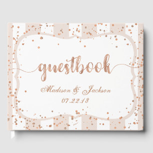 Livre D'or Sable Stripes & Rose Gold Confetti Mariage Monogra