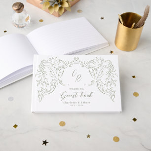 Livre D'or Sage esquissé Vintage Mariage de monogramme