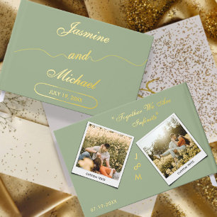 Livre D'or Sage Green Cute Mariage Photos Élégant Gold Script