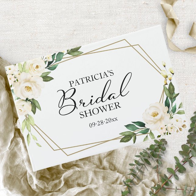 Livre D'or Salon de mariage floral blanc à motifs géométrique (Créateur téléchargé)