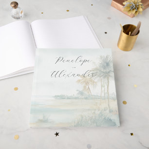 Livre D'or Scène de plage à l'aquarelle bleu romantique