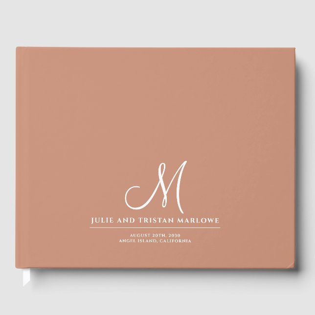 Livre D'or Script chic Mariage initial Monogram Clay (Recto)