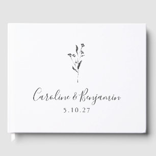 Livre D'or Script floral simple Mariage Boho blanc personnali