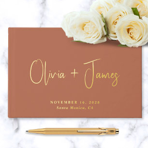Livre D'or Script minimal photo Terracotta Mariage Gold