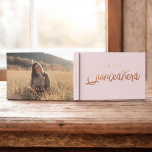 Livre D'or Script Pinceau photo rose Anniversaire Quinceanera