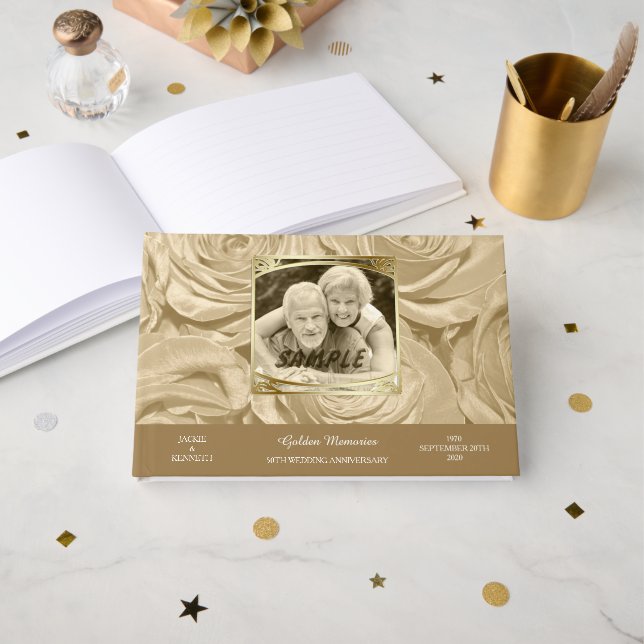 Livre D'or Sepia Modèle photo Rose Golden Anniversaire (Recto ouvert)