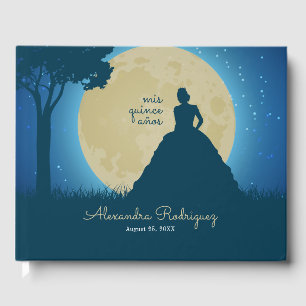 Livre D'or Silhouette couronnée avec Quinceanera lune