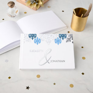 Livre D'or Silver Blue Snowflakes Mariage d'hiver