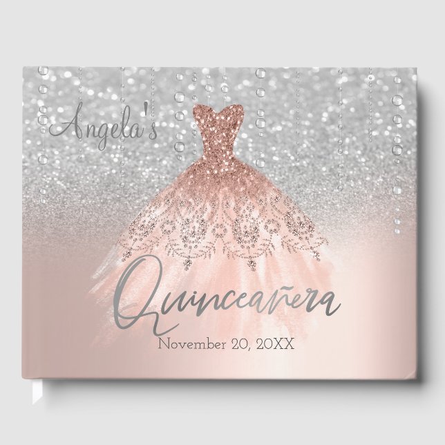 Livre D'or Silver Bokeh Chic Rose Robe Or Quinceañera (Recto)