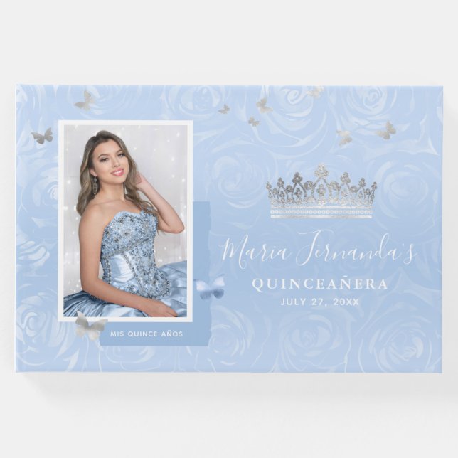 Livre D'or Silver Light Baby Blue Roses Photo Quinceanera (Devant)