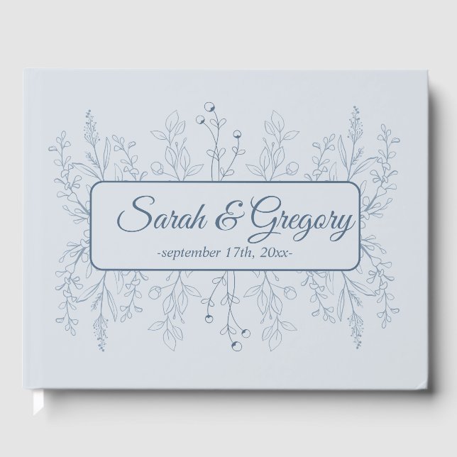 Livre D'or Simple Boho Floral Dusty Blue Mariage (Recto)