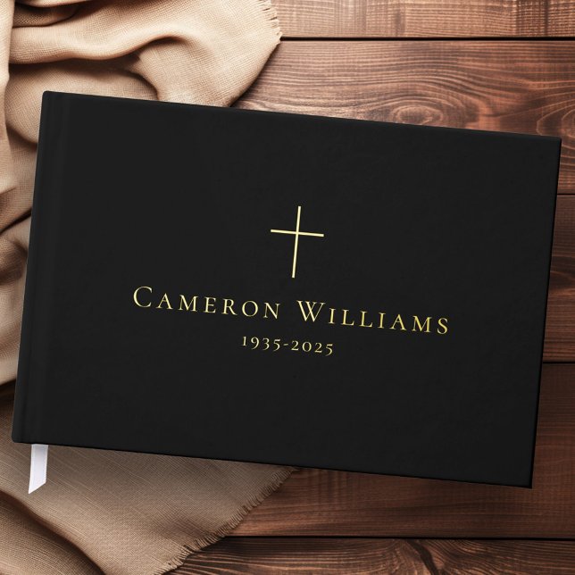 Livre D'or Simple croix amoureux mémoire funéraire mémorial n (Simple cross loving memory funeral memorial black guest book)
