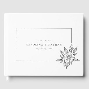 Livre D'or Simple Elegant Floral Mariage noir et blanc