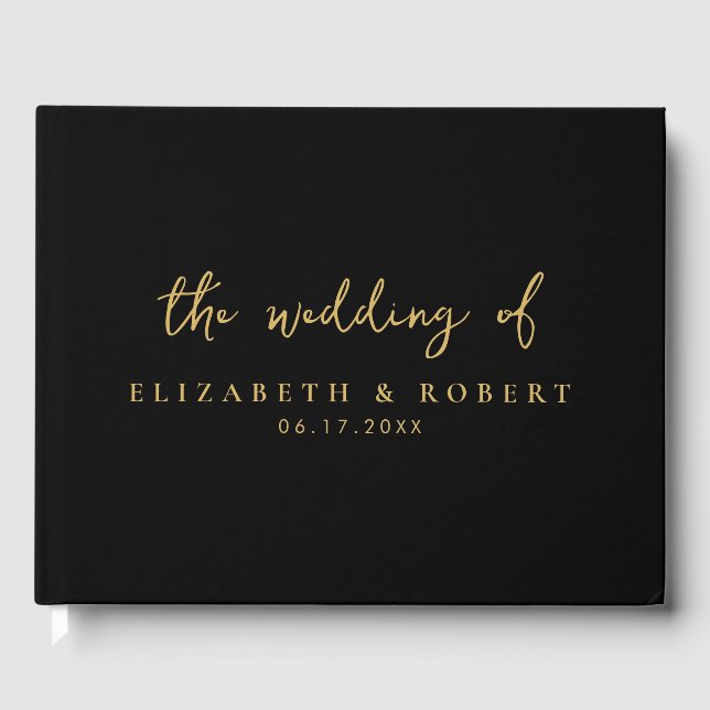 Livre D'or Simple élégant Script Black Gold Mariage (Recto)