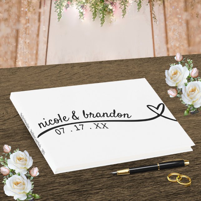 Livre D'or Simple Mariage de coeur blanc et noir (Simple White & Black Heart Wedding Guest Book)
