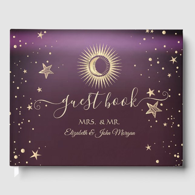Livre D'or Soleil Or Céleste Et Étoiles Lune Bourgogne (Recto)