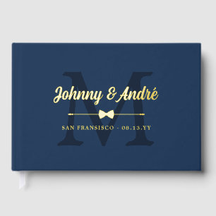 Livre D'or Space Blue Gold Bowtie Monogram Gay Mariage