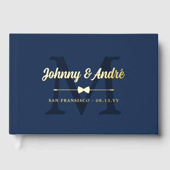 Livre D'or Space Blue Gold Bowtie Monogram Gay Mariage (Recto)