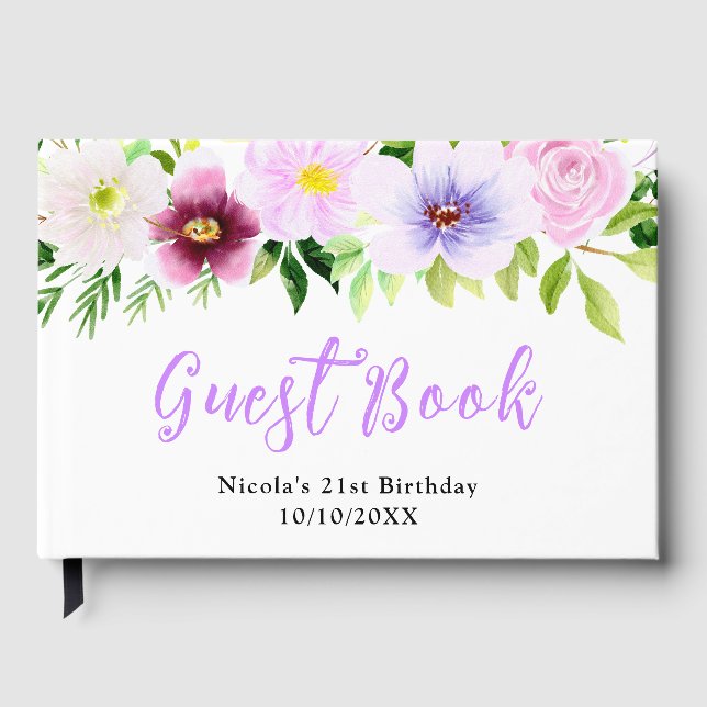 Livre D'or Spring Purple Flowers with Foliage Birthday (Recto)