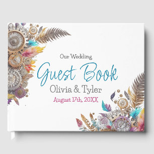 Livre D'or Steampunk, Fleurs et Plumes Mariage