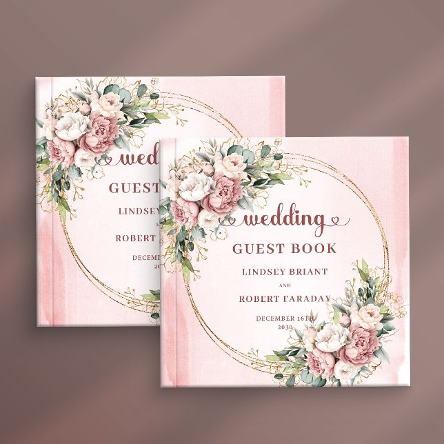 Livre D'or Stylish Rose Gold Floral Greenery Guest Book Sign  (Stylish Rose Gold Floral Greenery Guest Book Sign In)