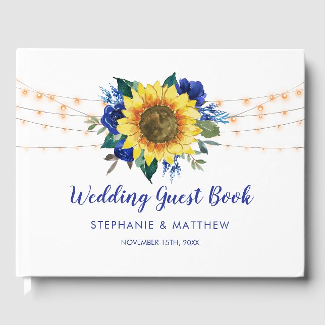 Livre D'or Sunflower Blue Floral String Mariage (Recto)