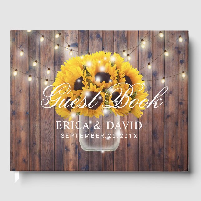 Livre D'or Sunflower Mason Jar String éclats Mariage rustique (Recto)